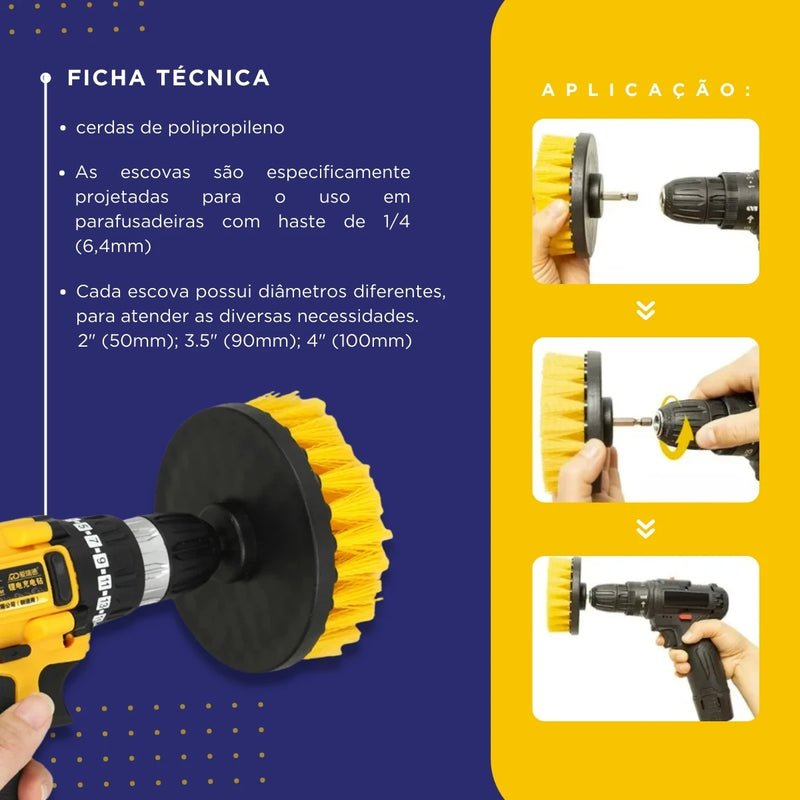 Kit 3 Escovas De Limpeza Para Parafusadeira Furadeira - Nybc