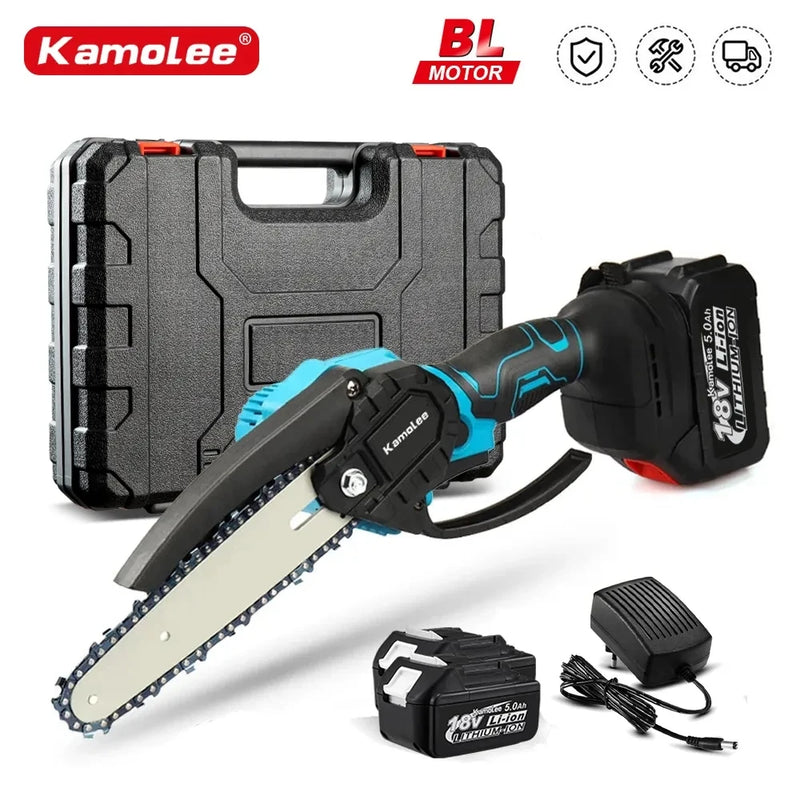 Kamolee Mini Motosserra Elétrica Brushless 8" - Poda Precisa e Corte de Madeira com Compatibilidade para Bateria Makita 18V