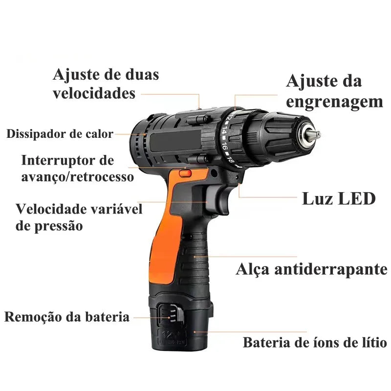 12V Cordless Electric Drill Driver Power Tool Furadeira Parafusadeira