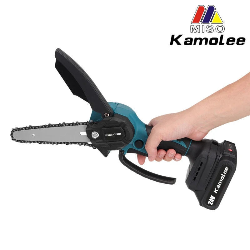 Kamolee Mini Motosserra Elétrica Brushless 8" - Poda Precisa e Corte de Madeira com Compatibilidade para Bateria Makita 18V